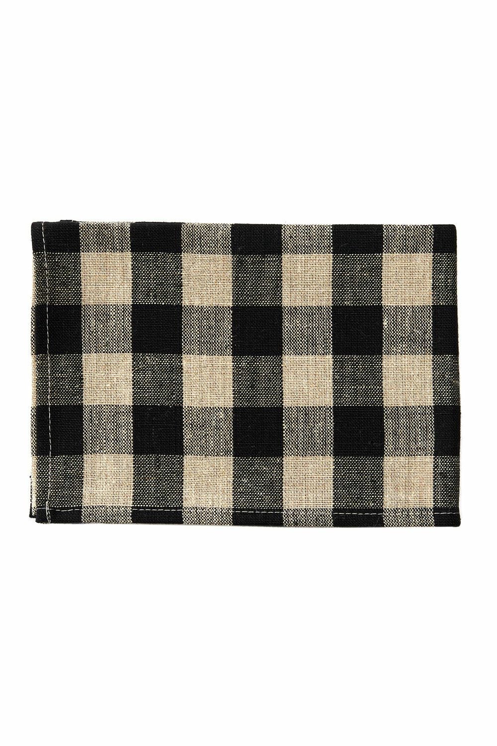♡新品タグ付♡ リネンコットンクロス ショートジレ　定価10.8万　24AW リネン キッチンクロス 厚地 ブラック ナチュラルチェック | fog linen