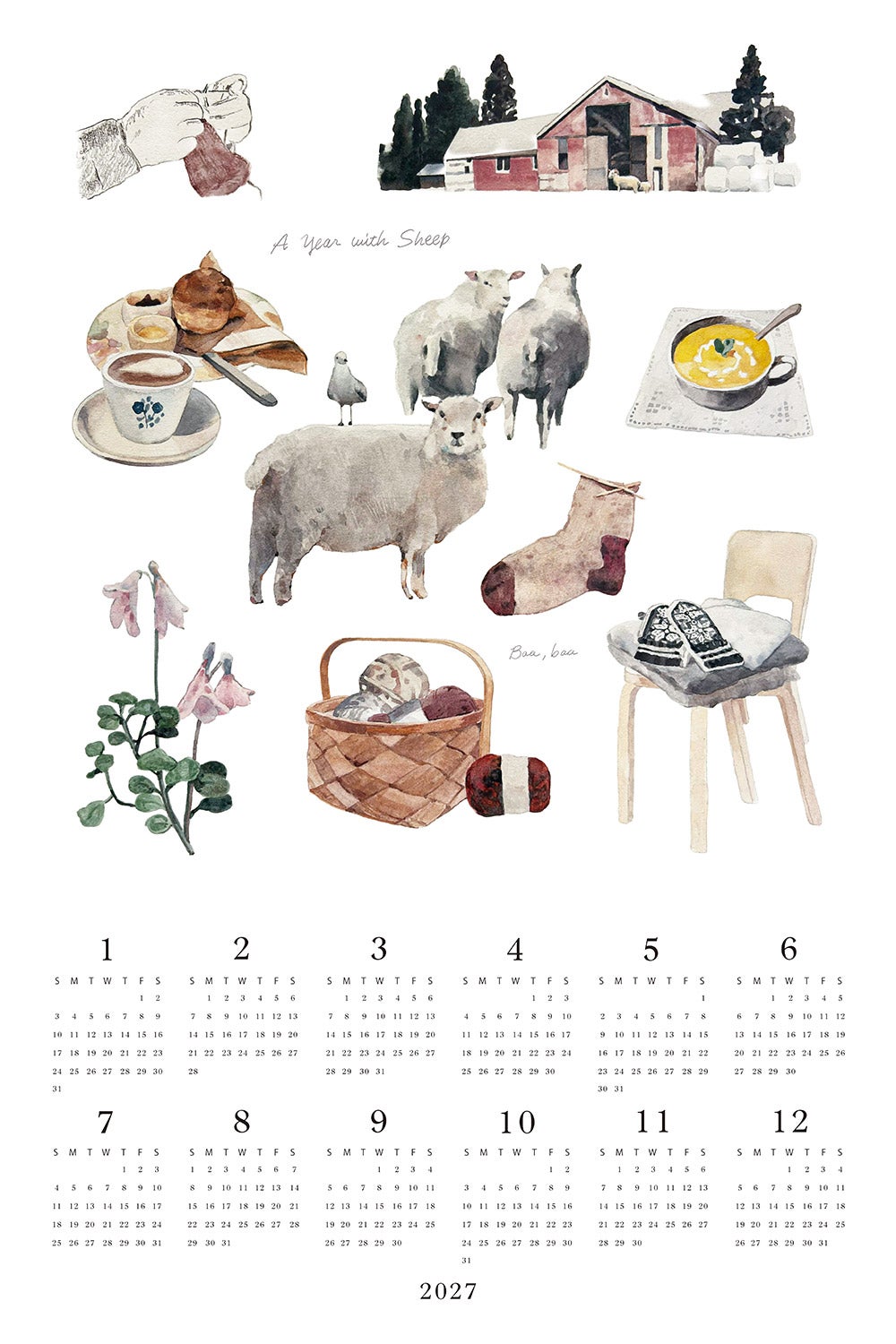 予約商品】2027 リネンカレンダー A year with sheep MISATO OGIHARA
