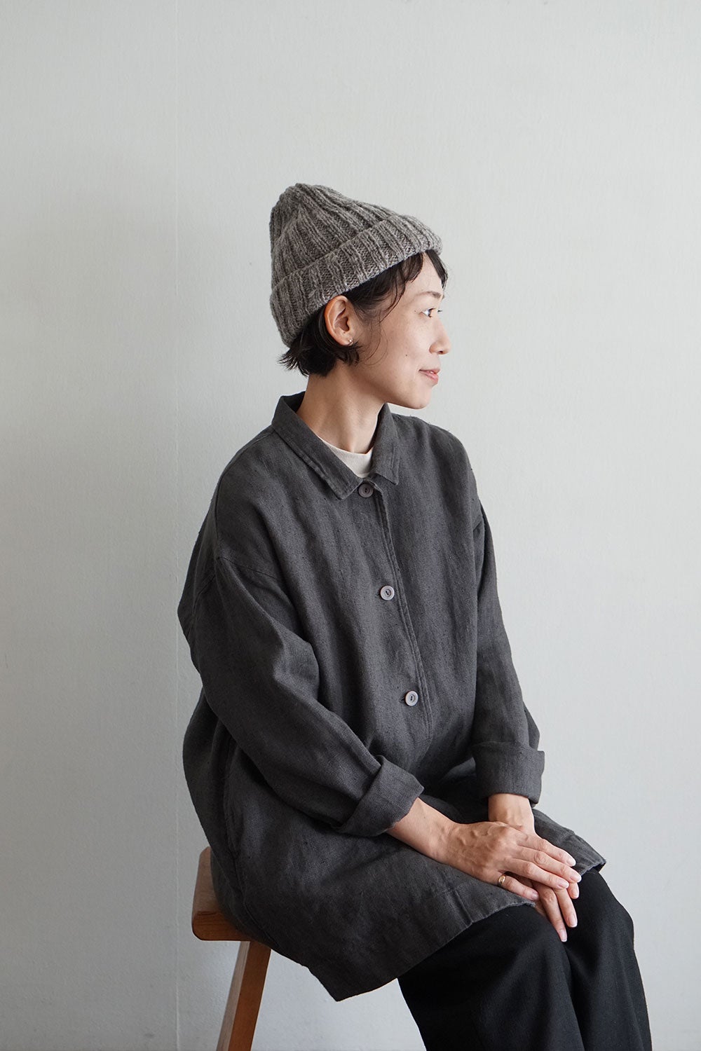 みちのくあかね会 リブ編みニットキャップ グレージュ | fog linen work