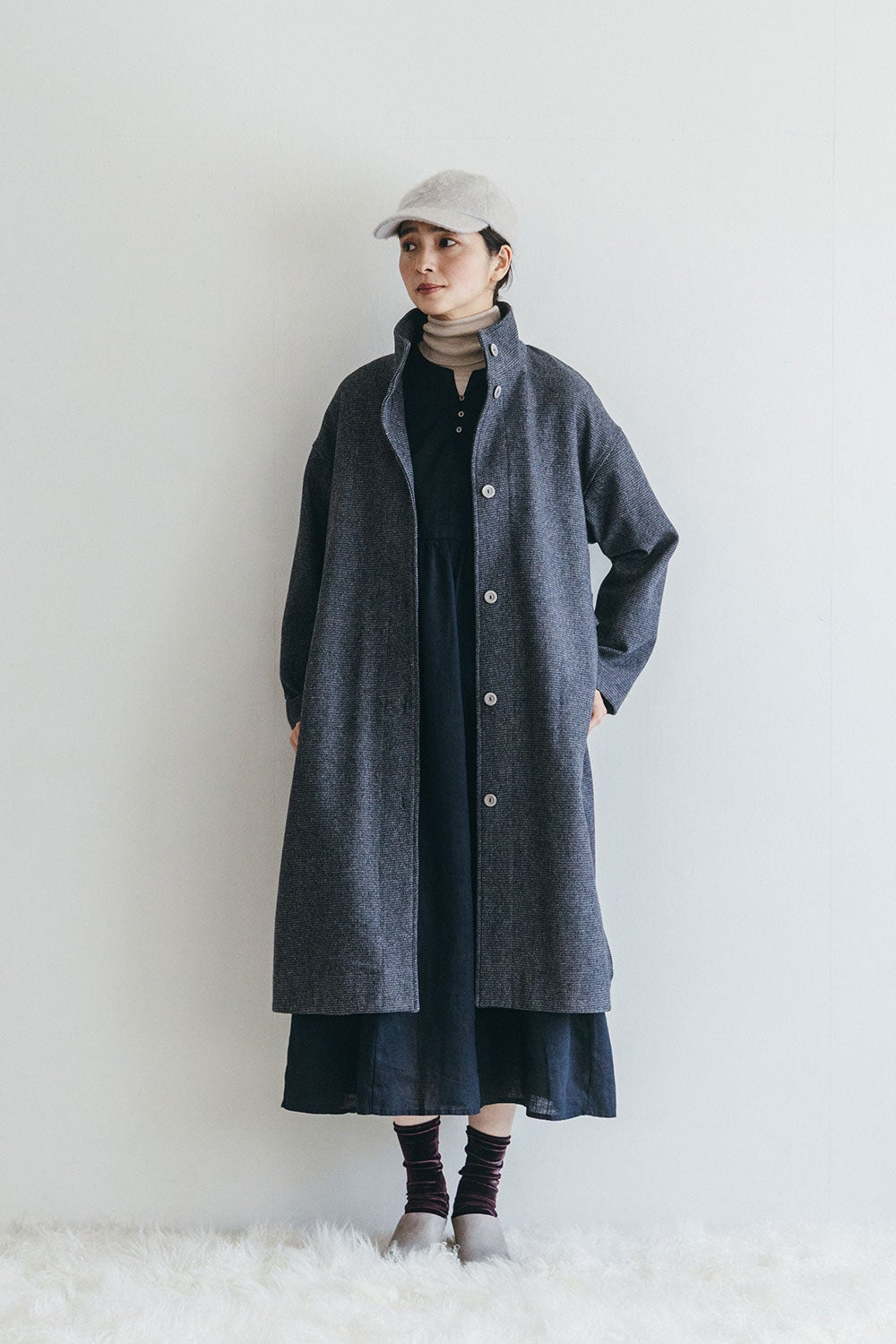 予約商品】オルウェン コート ウール ブラックチェック | fog linen work